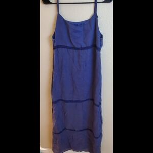 120% Lino Linen Blue Sleeveless Maxi Tiered Dress Italy Size 44